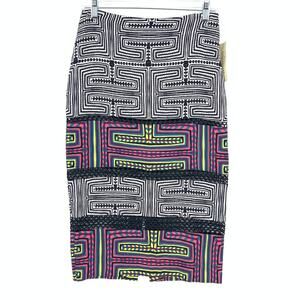 Nicole Miller Artelier Straight Pencil Skirt Womens 4 Black White Pink Print NEW